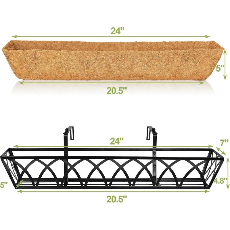 24 inch Window Deck Rail Planter Including Coco Liner, 24" Dia Window Box Horse Trough with Coconut Coir Liners, Black Metal Hanging Flower Planter Basket for Indoor Outdoor Lawn - Set of 2 24 inch Window Deck Rail Planter Including Coco Liner, 24" Dia Window Box Horse Trough with Coconut Coir Liners, Black Metal Hanging Flower Planter Basket for Indoor Outdoor Lawn - Set of 2