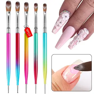 Acrylic Nail Brush Set - 5-piece Acrylic Nail Art Manicure Brush Suitable for Diy Nail Art, acrylic powder, acrylic applications, nail extensions and 3D nail engravings Suitable for beginners and professionals