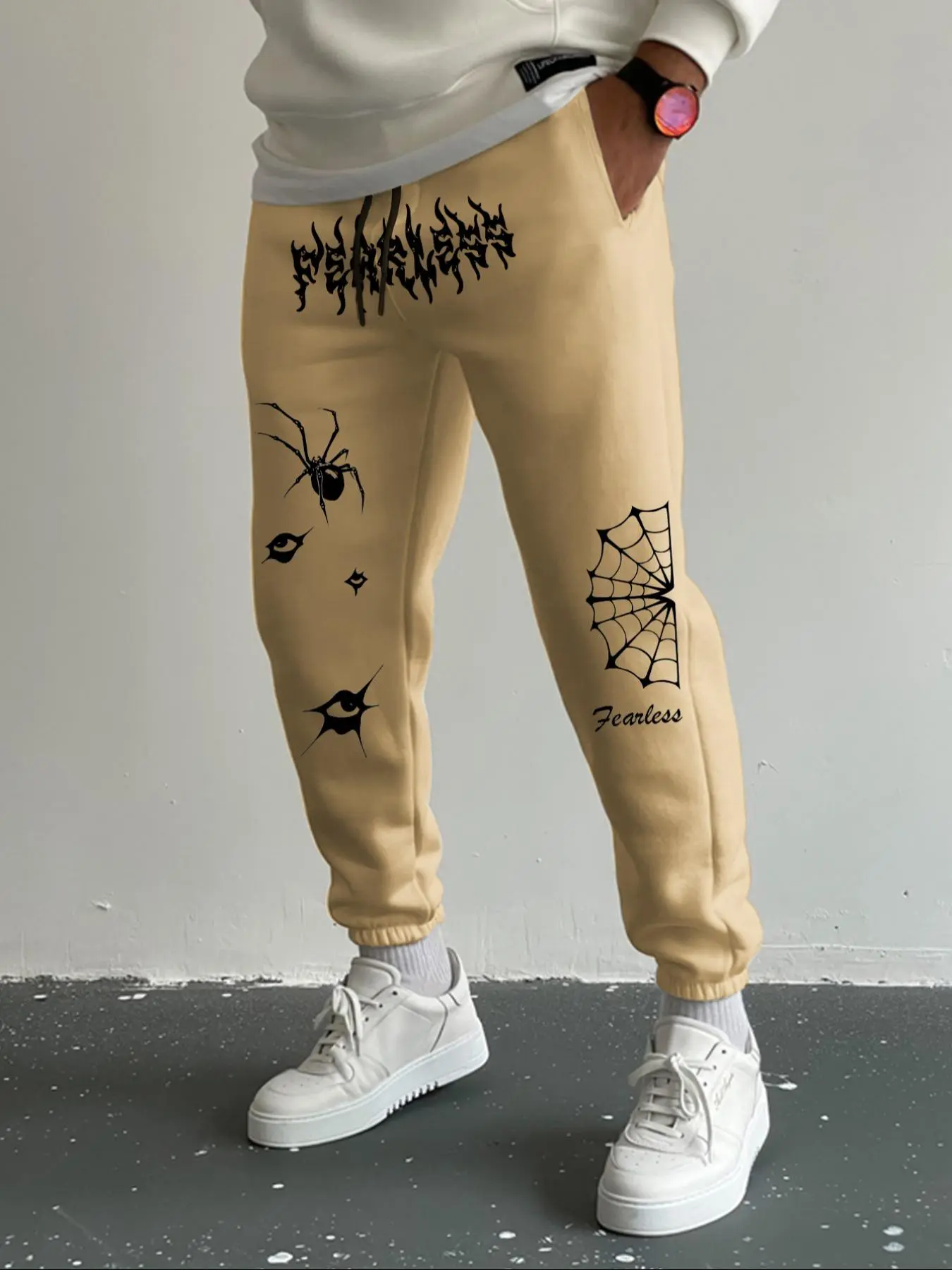 Men's Spider & Spider Web  Print Drawstring Waist Jogger Pants, Regular Fit Casual Pocket Elastic Waist Trousers for Fall & Winter, Men's Bottoms for Daily Wear