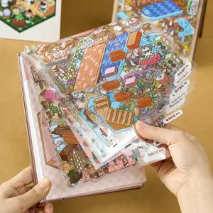40 Sheets Cute Wind Stacking Miniature House Quiet Book 3D Scene Sticker Book, Stickers Kit, Creative DIY Craft Kit, Perfect Gift for Kids