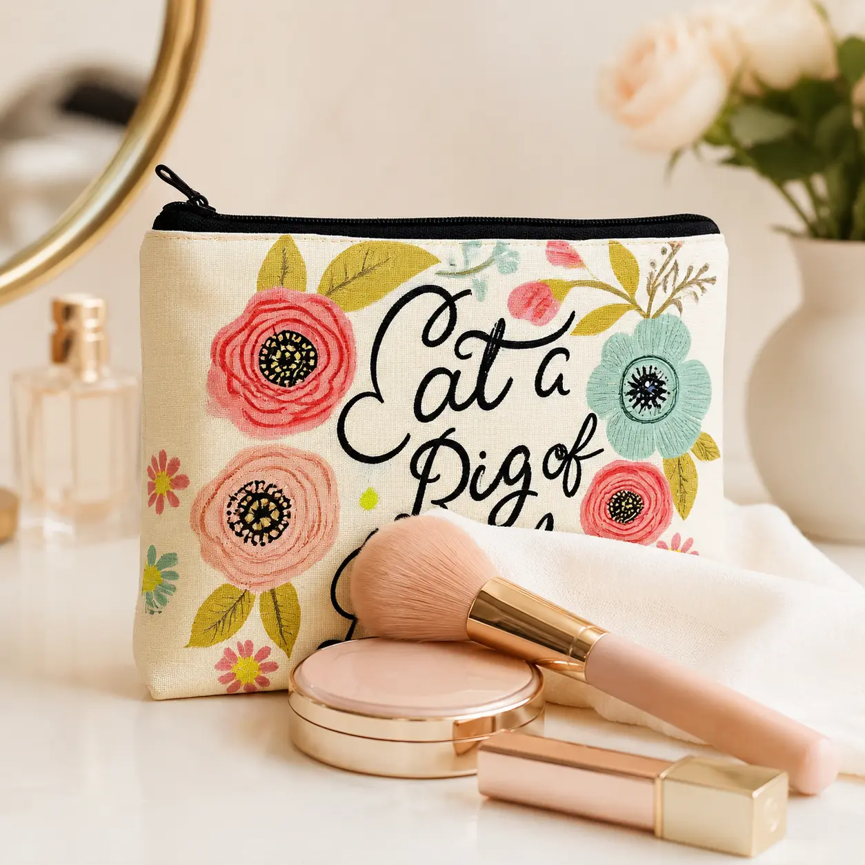 Floral-Print Storage Bag: Lightweight, Versatile & Stylish – Perfect as Fashion Makeup Pouch, Casual Travel Cosmetic Organizer & Portable Zippered Storage Solution