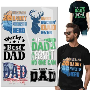 6PCS Father’s Day Iron on Transfers Heat Transfer Best dad Iron on Transfers for T Shirts Patches Sticker for Clothes Pillow Covers DIY DTF transfers Ready to Press