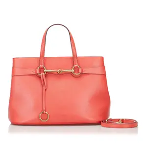 Pre-owned GUCCI Leather Top Handle Bag Preloved Coral Bright Bit Convertible Satchel M64JBTJ 120224 P