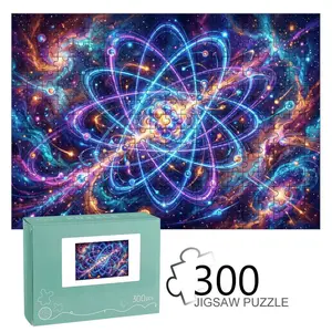 Vibrant Neon Atomic Cosmic Nebula Abstract Jigsaw Puzzle, Premium Cardboard for Space Lovers Home Decor & Gifts