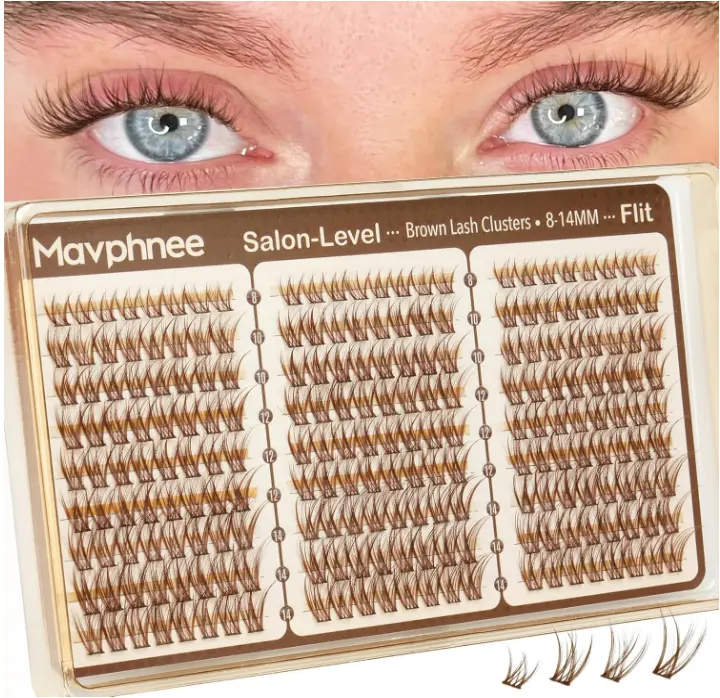 Brown Lash Clusters 8-14MM Wispy Natural Eyelash Extensions 216Pcs Short Dark Brown Cluster Lash Extensions C Curve Brown Band For Daily Wear, Natural Enhancement, Easy to Apply (Flit)