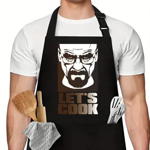 1 Piece Black Fun Apron, Unisex Adjustable Apron With 2 Pockets, Cooking Kitchen Apron Women And Men, Baking, Home Kitchen BBQ Gardening Apron, Holiday, Father's Day, Birthday, Letter Pattern Print Fashion Apron, Fashion Housework Kitchen Home Apron