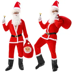 Adult Santa Costume Set, Includes Hat, Beard, Shirt, Belt, Pants, Perfect for Christmas Theme Events, Festival Costume, No Props Included