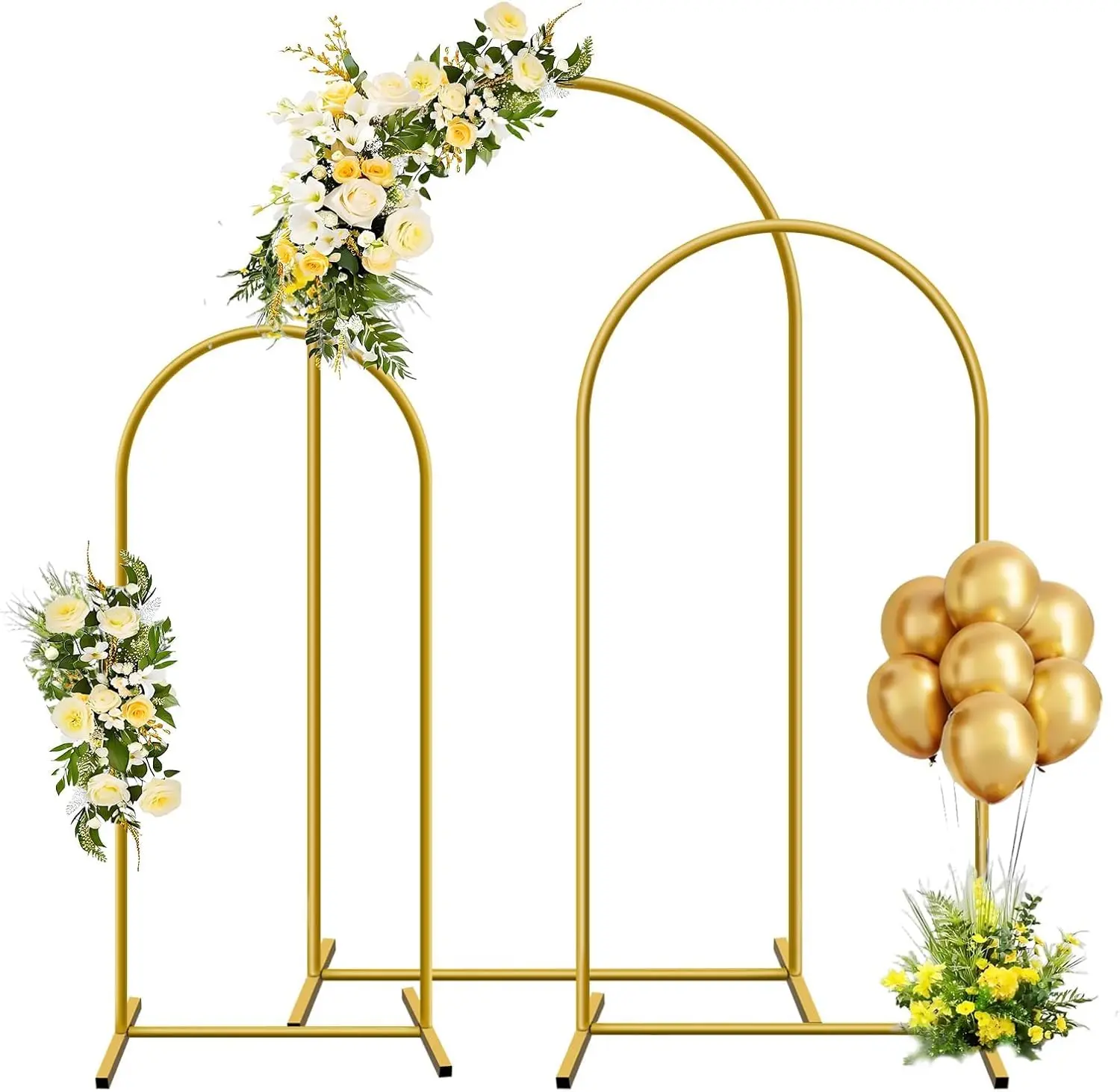 Metal Arch Backdrop Stand, Set of 2(6FT+7.2FT)/ Set of 3 (6/6.6/7.2 ft) Wedding Arched Frame , Stable Gold Metal Wedding Arch Backdrop Stand Stand Balloon for Wedding Ceremony Birthday Party Bridal Baby Shower Photo  Background  Decoration indoor banner s