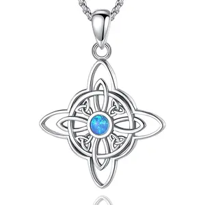 Eudora S925 Sliver Sterling Silver Witch Knot Necklace, Nudo De Bruja Pagan Pendant with Blue Accent, Witchy Protection Amulet, Handcrafted Minimalist Jewelry Gift for Her
