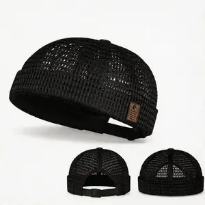Hollow mesh eyelid logo main cap. Fashionable breathable hip-hop brimless hat with adjustable summer versatility, daily retro landlord hat