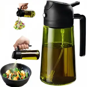 Oil Spray Bottle with UV Protection Glass, 2 in1 Oil Olive Dispenser 15.9oz /470ml, Cooking Air Fryer Vinegar Mister OilSprayer for Kitchen Gadgets, BBQ, Food.summervibes.