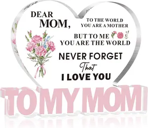 Gifts for Mom from Daughter Son, Heart Shaped "To My Mom" Acrylic Plaque - Meaningful Desk Decor Christmas Gift for Mother, Unique Birthday, Mother's Day, Christmas, Thanksgiving Day Gift Idea