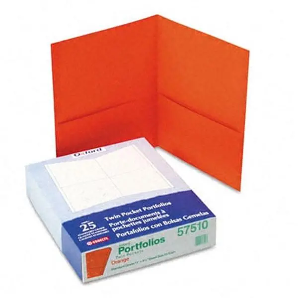 Esselte Pendaflex 57510 Twin-Pocket Portfolio Embossed Leather Grain Paper Orange