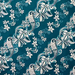 Diagonal Hibiscus Plumeria Sea Turtle Swirl Design Peachskin Fabric | Islands Fabric