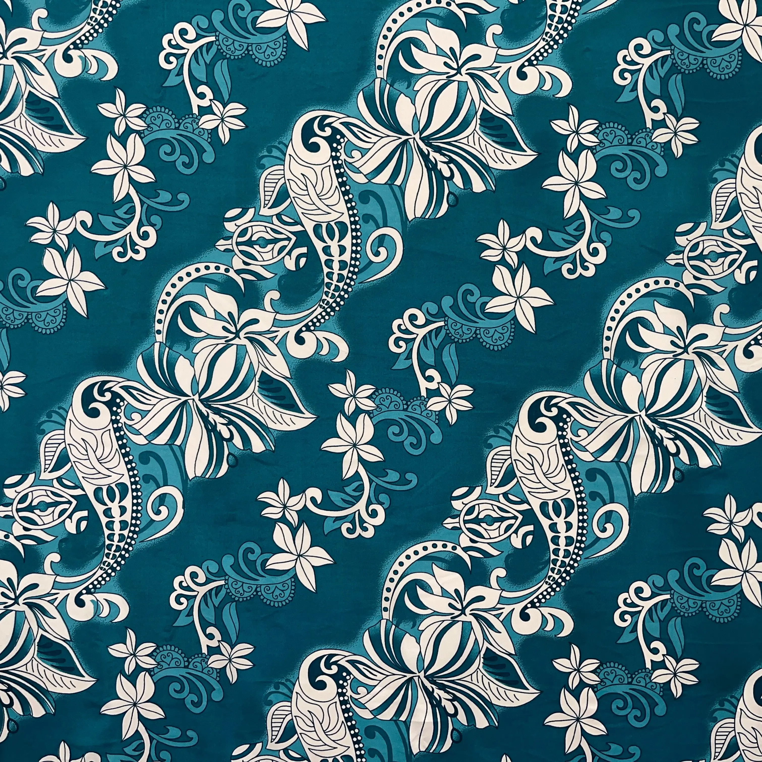Peachskin Islands Lightweight Textile Fabric per Yd - Diagonal Hibiscus, Plumeria, Floral Pattern, Sea Turtle Swirl Design for Sewing, Clothing Designs, Tropical Vibe Soft Furnishings