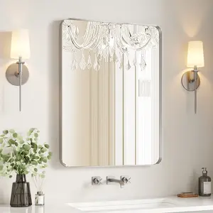 USHOWER Brushed Nickel Wall Mirror, Bathroom Vanity Mirror with Rustproof Metal Frame High-Definition Float Glass Timeless Modern Design