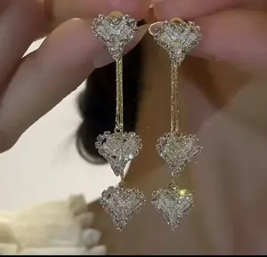 Zircon Heart Tassel Earrings for Women, 2025 Trend Jewelry, Two-Way Wear Luxury Chic Sparkling Statement Dangles DZEH1915