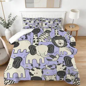 2/3 Piece Cartoon Animal Comforter Set - Cute Zoo Animal HD Digital Print Quilt, Soft U-Shape Stitched Bedding Set with Pillowcases (No Insert) for Kids Bedroom