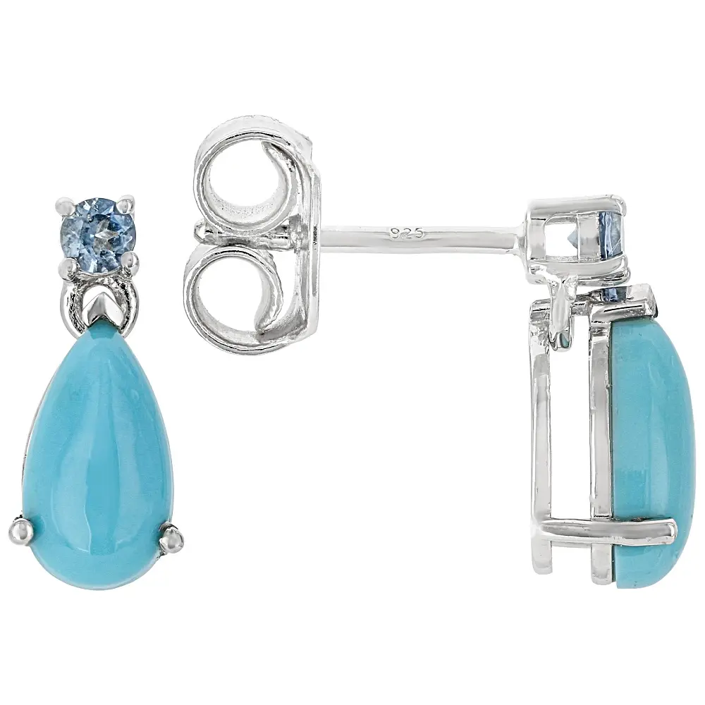 JTV Blue Sleeping Beauty Turquoise with Blue Ofiki Aquamarine Rhodium Over Silver Earrings 0.09ctw