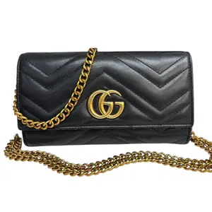Pre-owned GUCCI leather Crossbody Bags Black GG Marmont Wallet with Chain