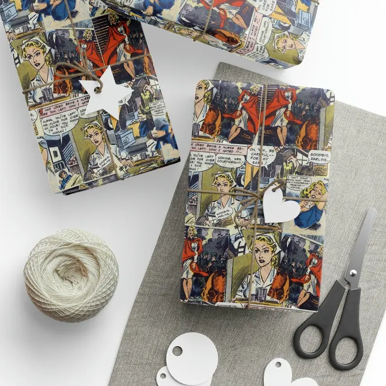 Comic Book Wrapping Paper, Vintage Comic Book Love Wrapping Paper, Comic Book Birthday Gift Wrapping Paper
