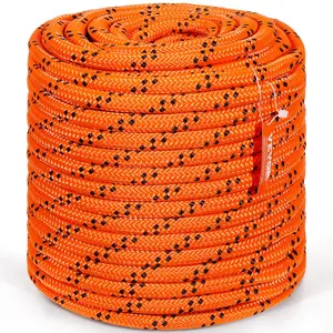 VEVOR Double Braided Polyester Rope, 3/4 inx 220 ft, 24 Strands, 12700 LBS Breaking Strength Outdoor Rope, Arborist Rigging Rope for Rock Hiking Camping Swing Rappelling Rescue, Orange/Black