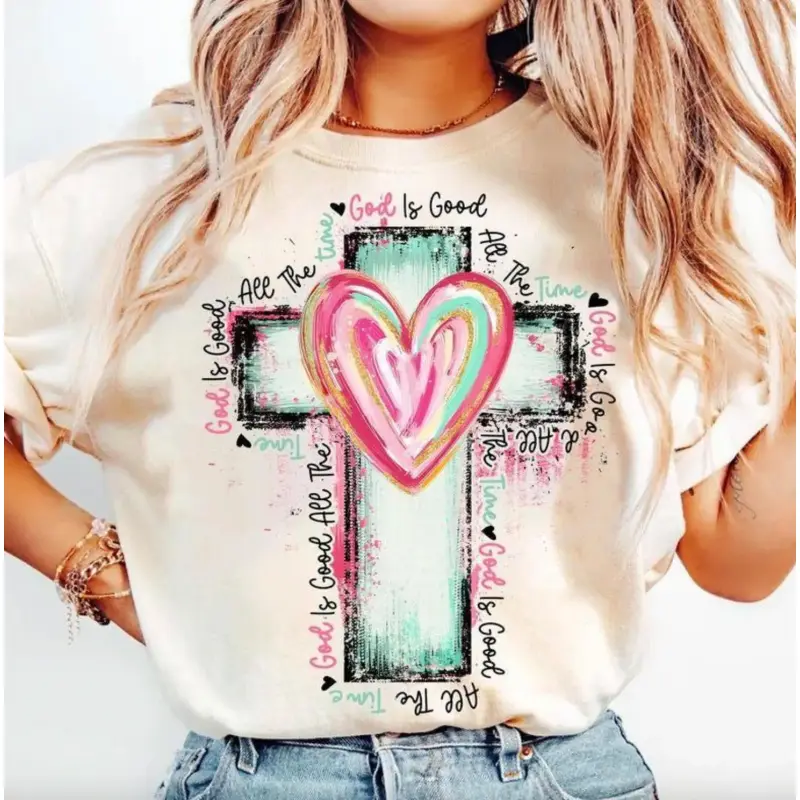God Is Good All The Time T-Shirt, Hand Drawn Cross Shirt, Watercolor Cross Tee Religious Hoodie Christian Shirt Unisex Sweater Gift For Women For Men