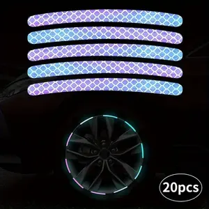 20pcs Colorful Car Wheel Reflective Stickers Universal Motorcycle Electric Car Colorful Night Brightness Warning Stickers Car Accessories