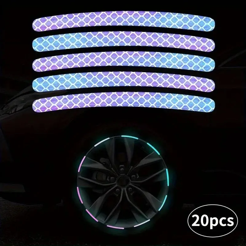 20pcs Colorful Automotive Car Wheel Reflective Decal Stickers Universal Motorcycle Electric Car Colorful Night Brightness Warning Stickers Car Accessories