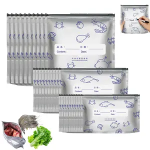 30pcs Reusable Sealable Storage Bags 2026 New Resealable Vacuum Zipper Pouches for Food Stand Up Sealable Bags with Label Zip Lock for Vegetable Fruit Meat