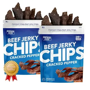 Wicked Cutz Cracked Pepper Jerky Chips – Crunchy Beef Crisps with 28g Protein per Bag, USA Made Pepper Flavor, High Protein Snack Pack (2 Bags)