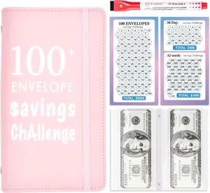 [USA Stock] - 100 Envelope Savings Challenge Binder, Money Saving Binder with Cash Envelopes, from 30 Days to 52 Weeks, to Save $500,$5,050 and $10,000, back to school supplies,for children (light pink-A6)