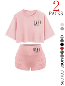 Women's Fitness Shorts Set, Elastic Waistband Design, Casual & Sports Wear, Sportswear Set, Perfect for Daily Use at Home or Gym, Fitness Clothes