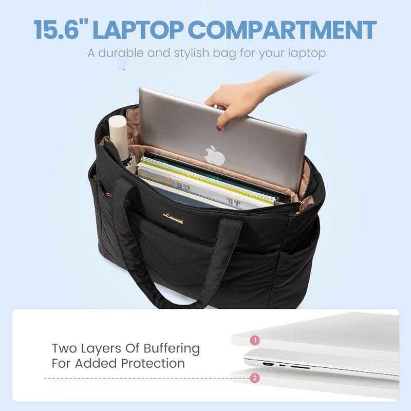 【Valentine's Day Gift】LOVEVOOK Puffer Tote Bag for Women,  Lightweight 15.6'' and 17.3'' Puffy Bag with Multi Compartments, Quilted Shoulder Bag Handbag for Travel, Work,Commuting, EVeryday Bag. TikTokShopJumpstartSale