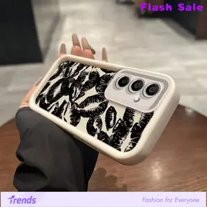 Premium Matte Black Lip Print Phone Case for Samsung Galaxy A55, A26, A16, A36, A56, A35, A34, A33, A54, A53, A52s 5G, A05, A05s, A15, A14 4G, A13, A12, A06, A52, A51, A25, A71 – Stylish Anti-Scratch & Shockproof Full Coverage Design