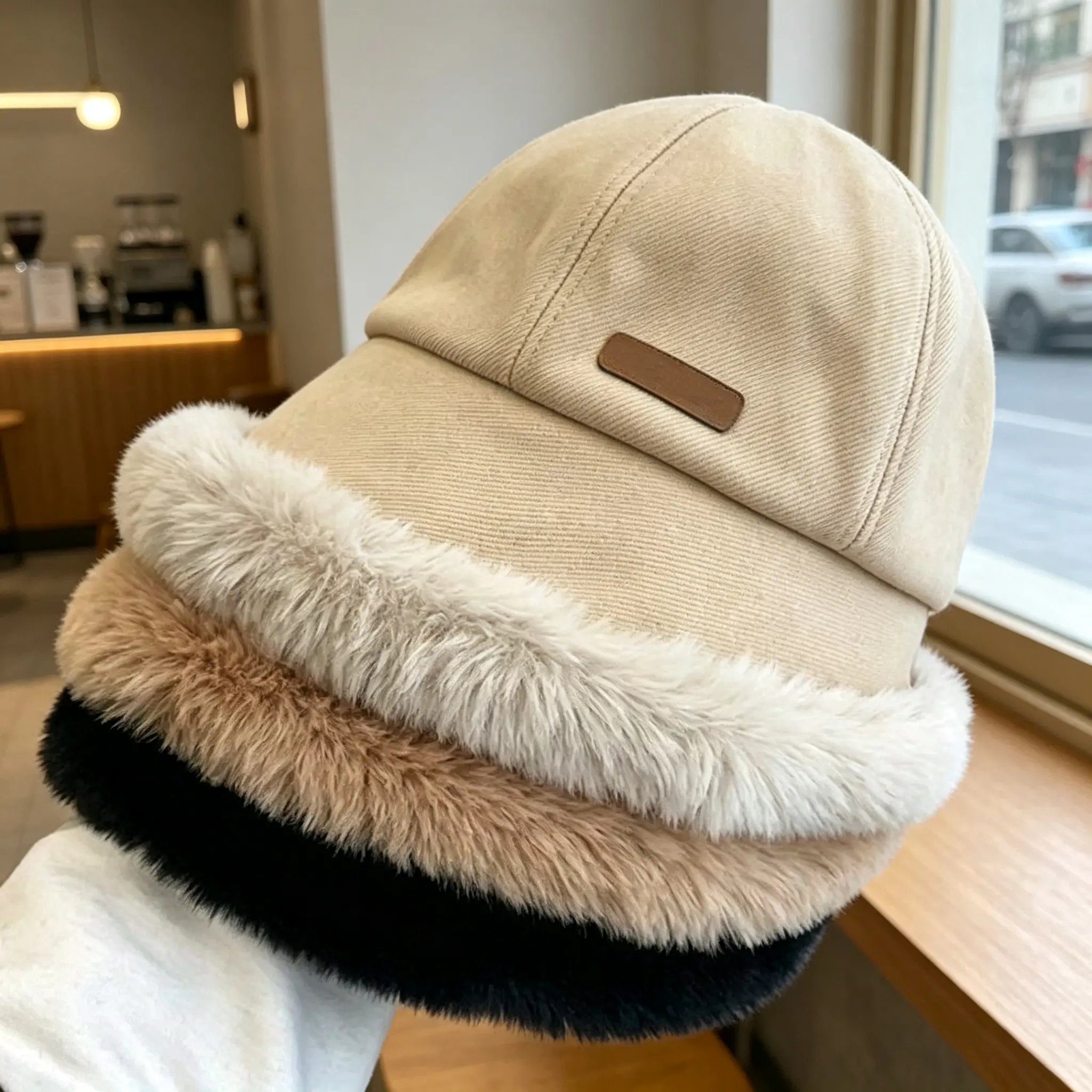 Women's Fleece-Lined Winter Hat with Detachable Earmuffs, Earthy Textured Cold-Proof Sports & Outdoor Accessory