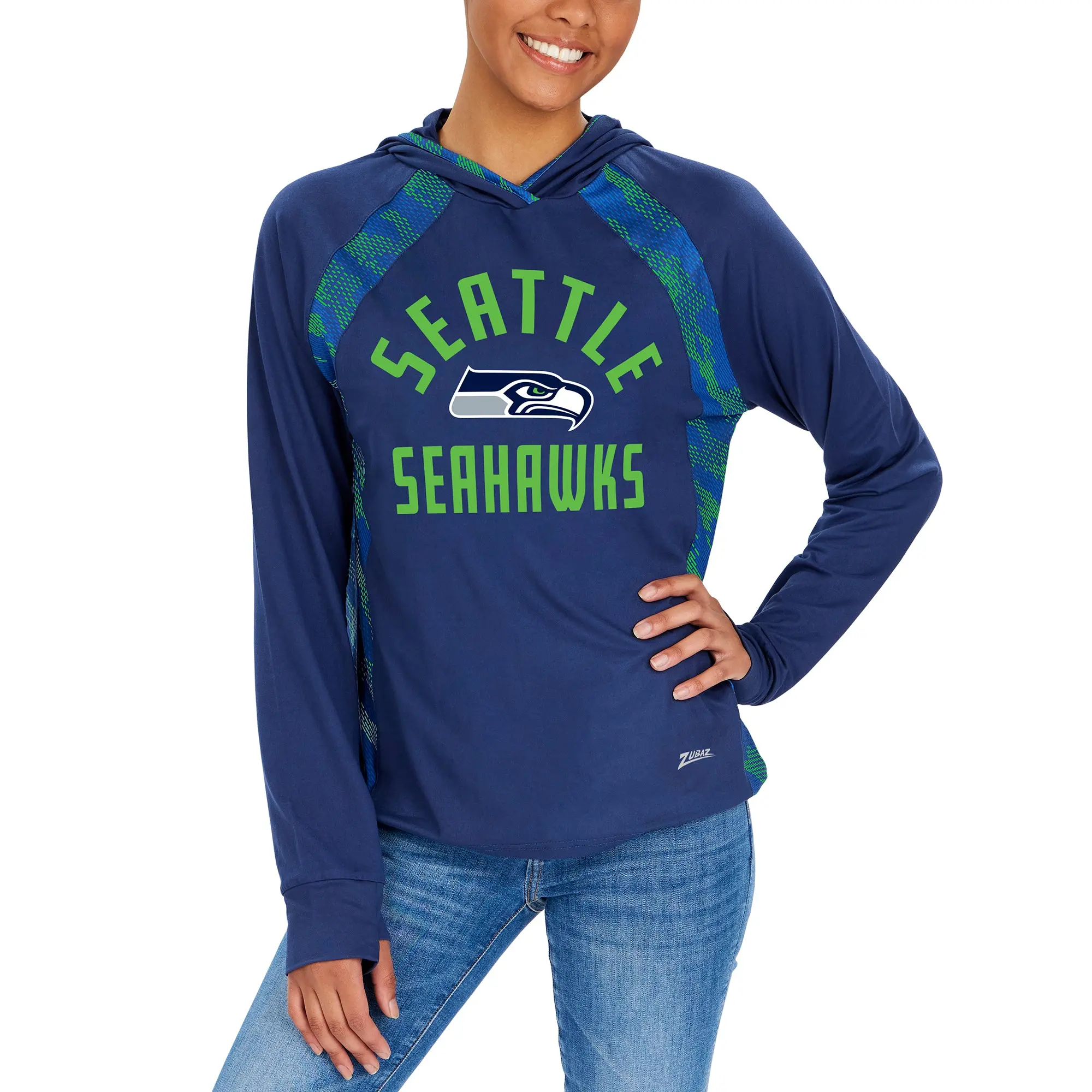 Zubaz NFL  Women's Viper Accent Elevated Lightweight Hoodie, SEATTLE SEAHAWKS