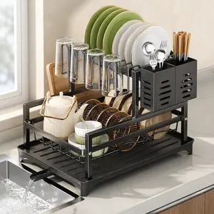 Dish Drying Rack, Countertop Kitchen Organizer for Plates, Bowls and Utensils, Multi-Function Dish Storage Shelf