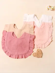4 pieces European and American new cute Infant baby solid color button ruffle flower bib scarf baby multi-color saliva towel set