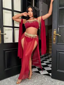 Fantasy Costume Plus Size 5pcs/Set Mesh Tassel Lingerie Set, Sexy