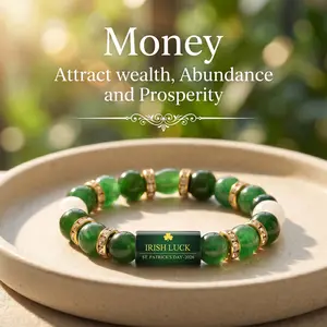 Irish Luck St. Patrick's Day Bracelet | Green Agate Lucky Clover Beaded Bracelet with Rhinestones | Luck Bracelet - Attract Wealth, Abundance and Perfect Good Luck Gift for 2026