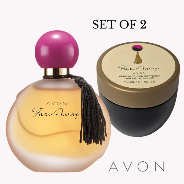 AVON Far Away Eau de Parfum 1.7 fl oz & Skin Softener 5 oz Set of 2 Floral Oriental Fragrance for Daily Use AVON Far Away Eau de Parfum 1.7 fl oz & Skin Softener 5 oz Set of 2 Floral Oriental Fragrance for Daily Use