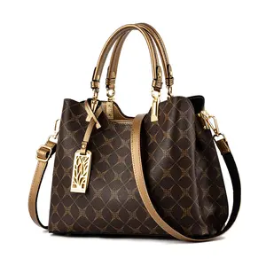 Vintage Print Faux Leather Satchel luxury Handbag Elegant Top Handle Purse with Charm