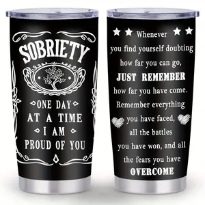 1pc 20Oz Sobriety Theme Tumbler - Inspirational Quote "One Day at a Time" with Tree Design, Metal Water Bottle for Outdoor Sports & Fitness, Perfect Birthday & Holiday Gift, Fitness Water Bottle | Inspirational Quote Tumbler | Metallic End