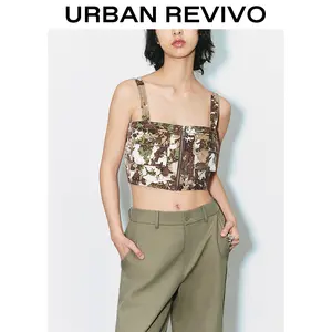 URBAN REVIVO Women's Short Cropped Slim-Fitting Sleeveless Printed Blouse - Casual Comfortable Style Clothes, 2025 Trendy Streetwear Top, Elegant Versatile Outfit Inspo (UWV240025)