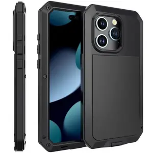 For iPhone 17 16 15 14 13 12 11 Pro Max Plus With Screen Film Tank Armor Metal Phone Case Shockproof Doom Aluminum Cover
