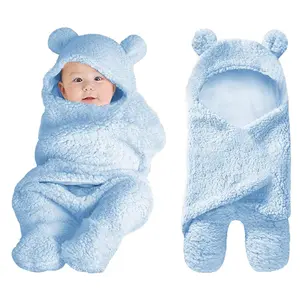 Cute Baby Items Newborn Plush Nursery Swaddle Blankets Soft Infant Girls Clothes Light Blue