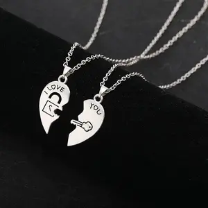 Couple Heart Puzzle I Love You Lock Key Pendant Couple Necklace Pendants Necklaces for Lovers Valentine's Day Jewelry Gifts