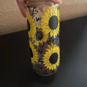 Custom Sunflower Glass Tumbler, Kitchenware Drinkware Cup Reusable must be handed wash