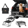 VEVOR 4-Step Wide Dog Car Stairs, Foldable Lightweight Aluminum Pet Ramp (25.4"/645mm Height, 30.9"/785mm Length, Lowangle 24" Entry) with Nonslip Surface, Foam Grip Handles, Height Adjust, Portable Car Trunk/SUV/Truck Accessory (150 lbs Capacity)